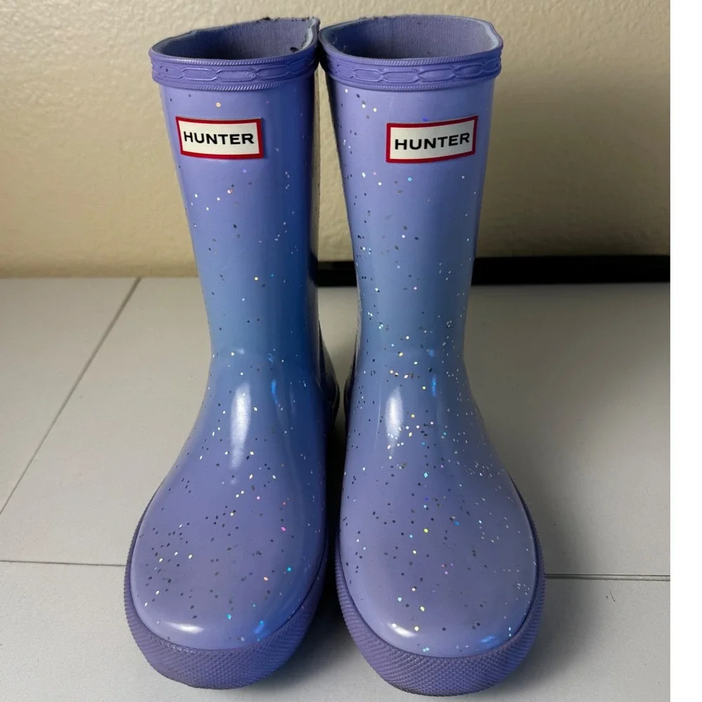 Hunter Rain Boots Kids Size 13 Purple Glitter Rubber Waterproof Wellington
